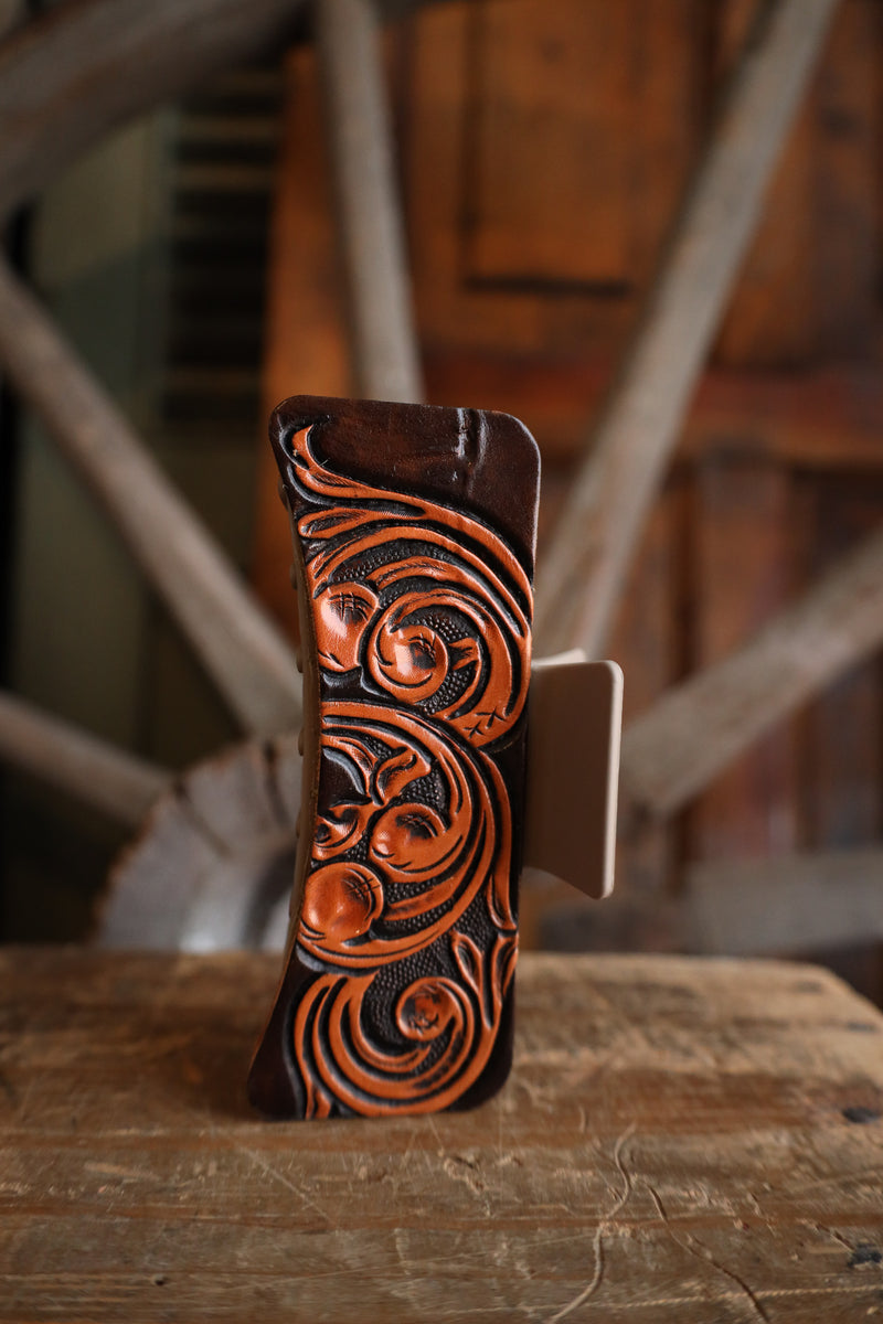 JRW Leather Scrolls Claw Clip 