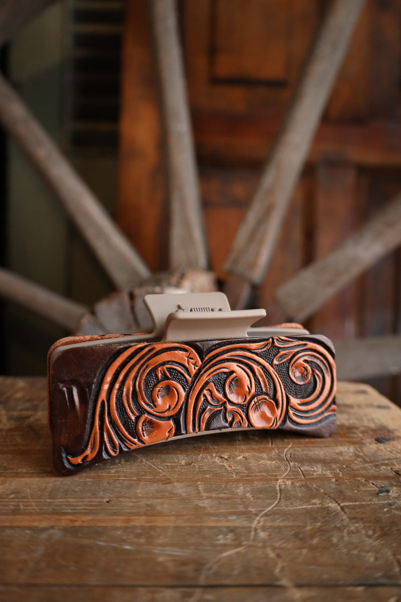 JRW Leather Scrolls Claw Clip 