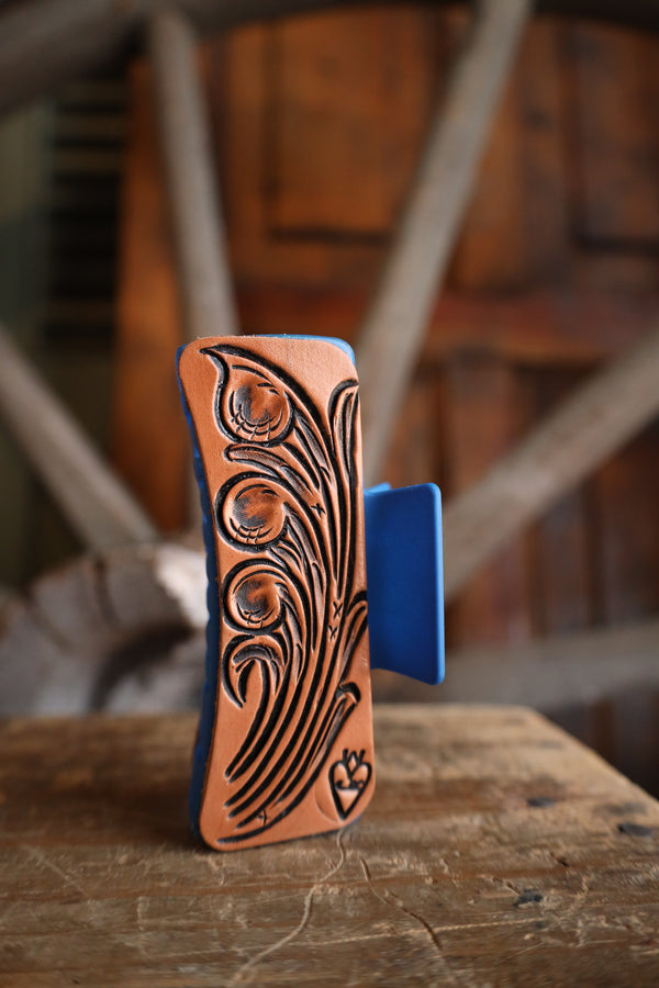 leather tooled claw clip 