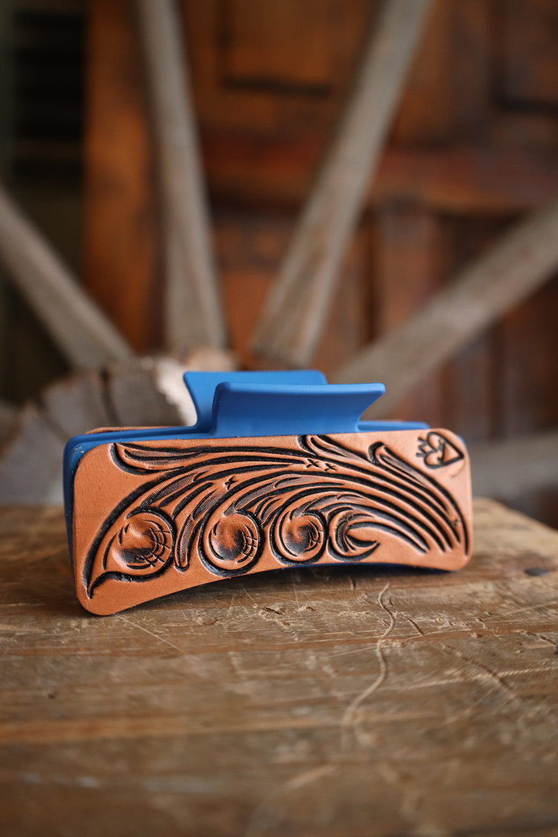 leather tooled claw clip 