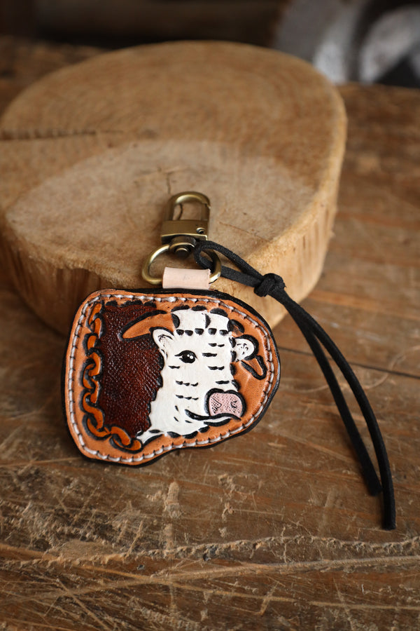 JRW Leather Steer Head White And Brown Bag Charm 