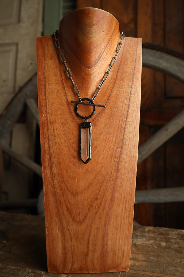 V2 Designs Crystal Pendant Bar Toggle Necklace 
