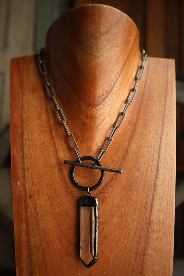 V2 Designs Crystal Pendant Bar Toggle Necklace 