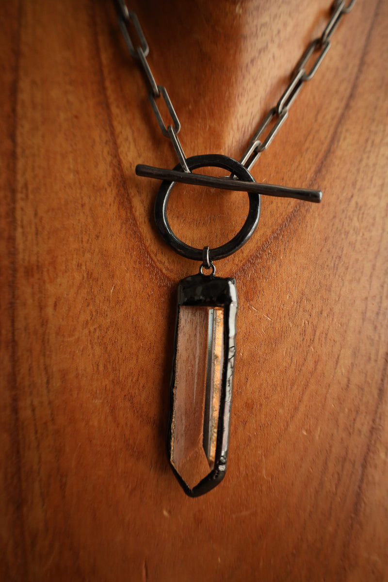 V2 Designs Crystal Pendant Bar Toggle Necklace 