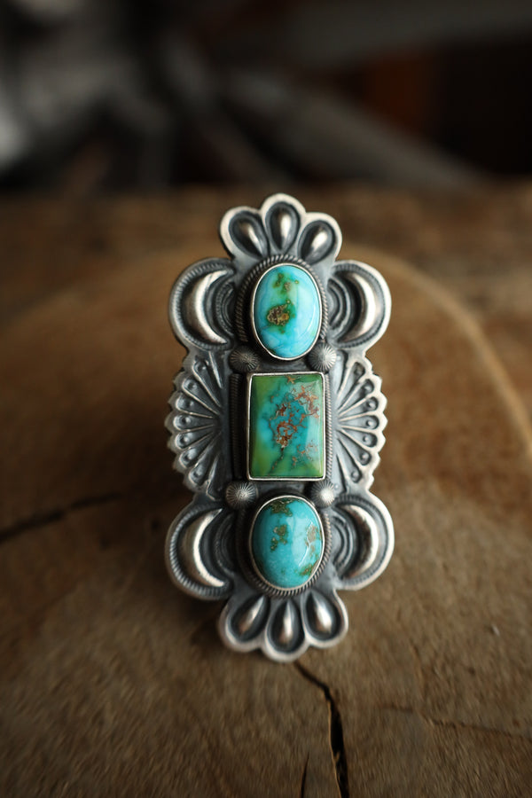 L & V Native Designs 3 Sonoran Mountain Turquoise Ring- Adjustable 