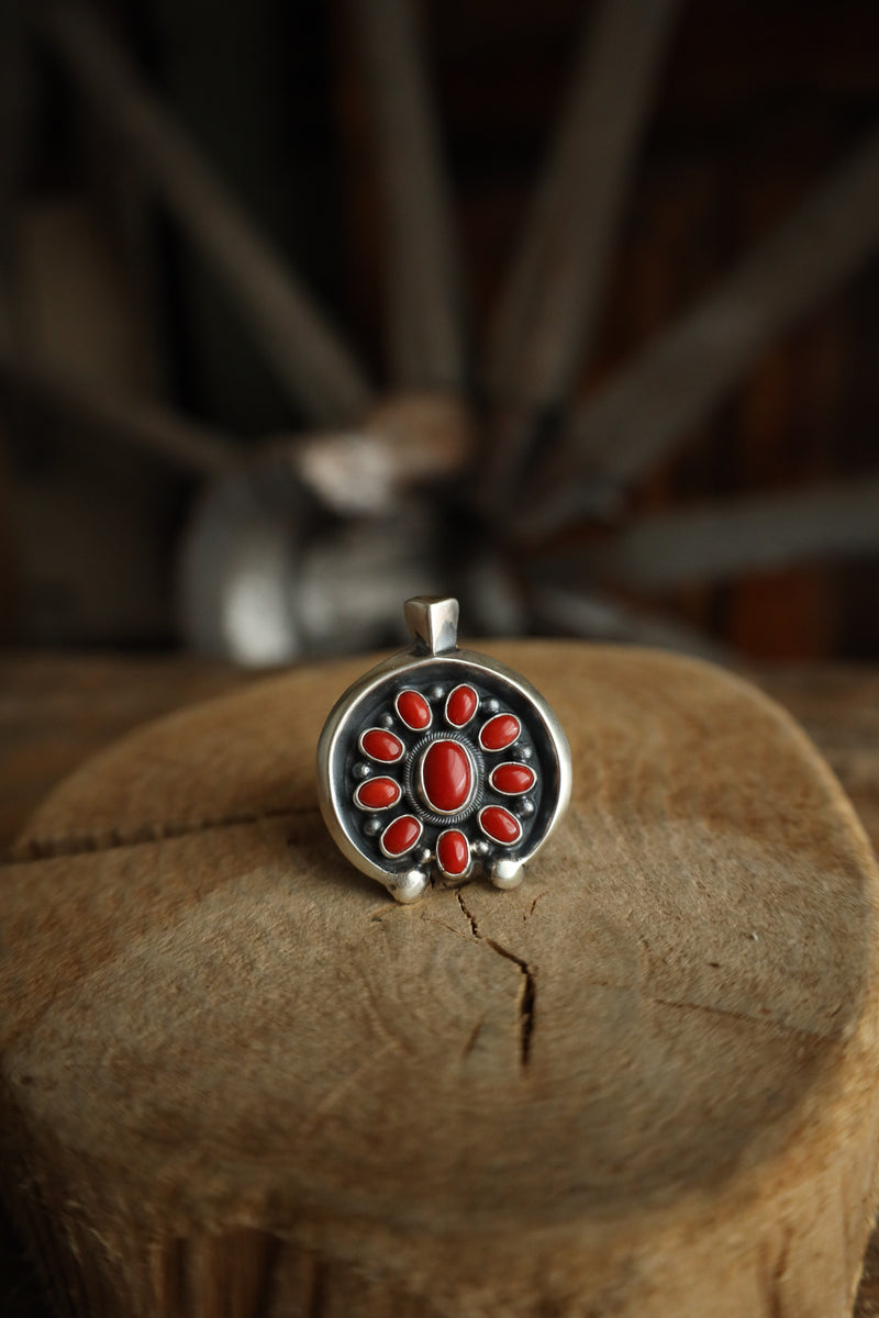 L & V Native Designs Naja Coral Cluster Ring- Adjustable 
