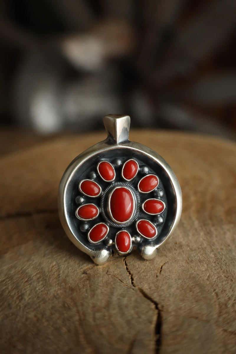 L & V Native Designs Naja Coral Cluster Ring- Adjustable 