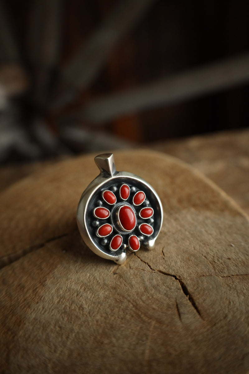 L & V Native Designs Naja Coral Cluster Ring- Adjustable 