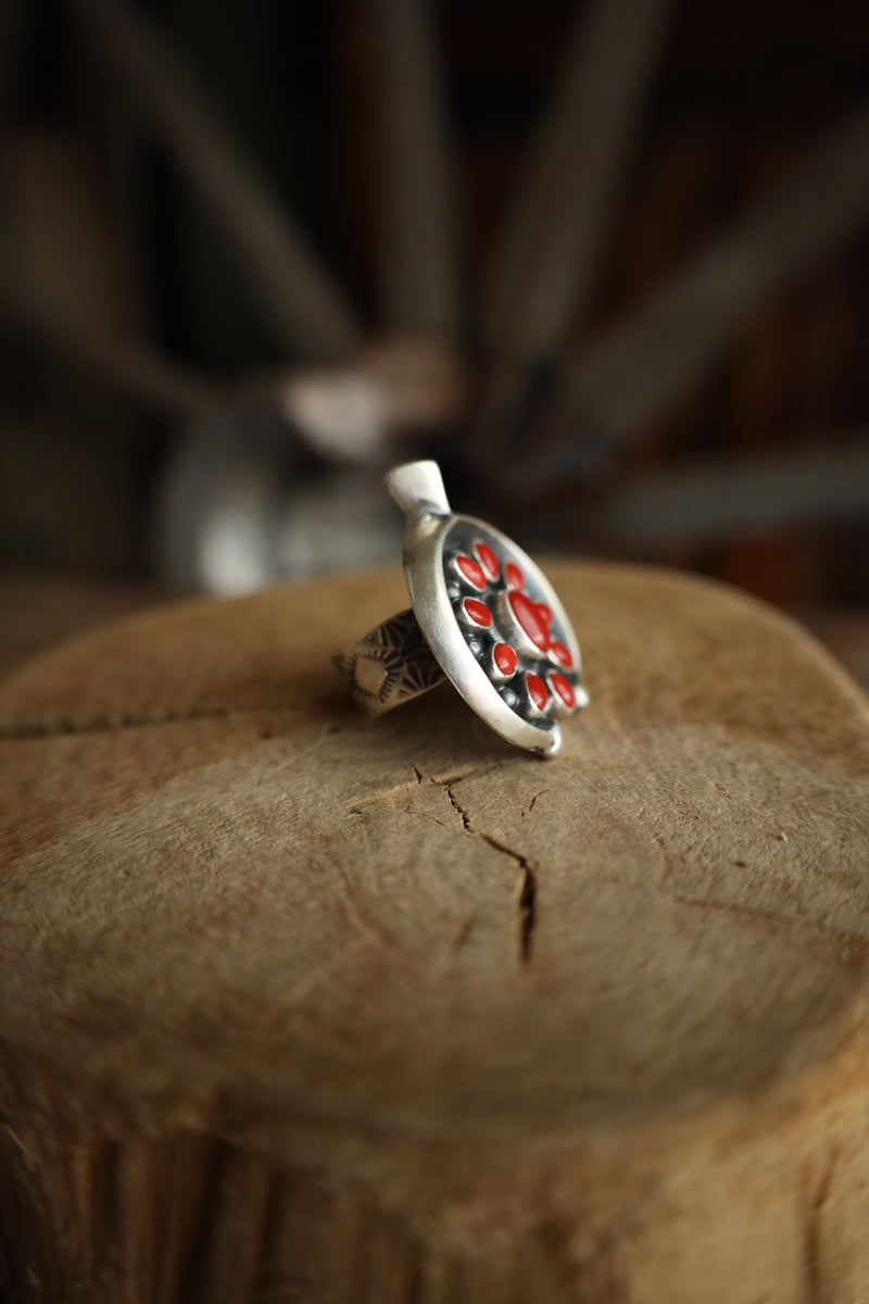 L & V Native Designs Naja Coral Cluster Ring- Adjustable 