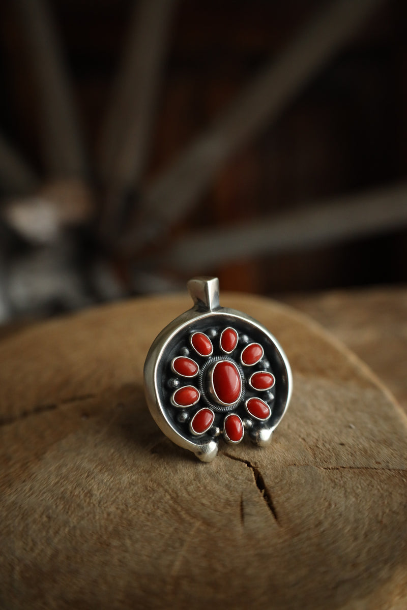 L & V Native Designs Naja Coral Cluster Ring- Adjustable 
