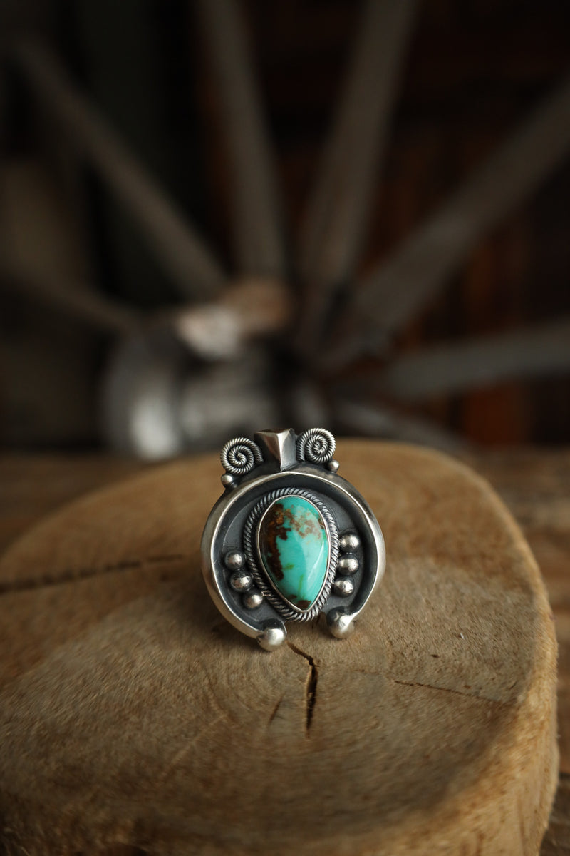 L & V Native Designs Naja Royston Turquoise Ring- Adjustable 