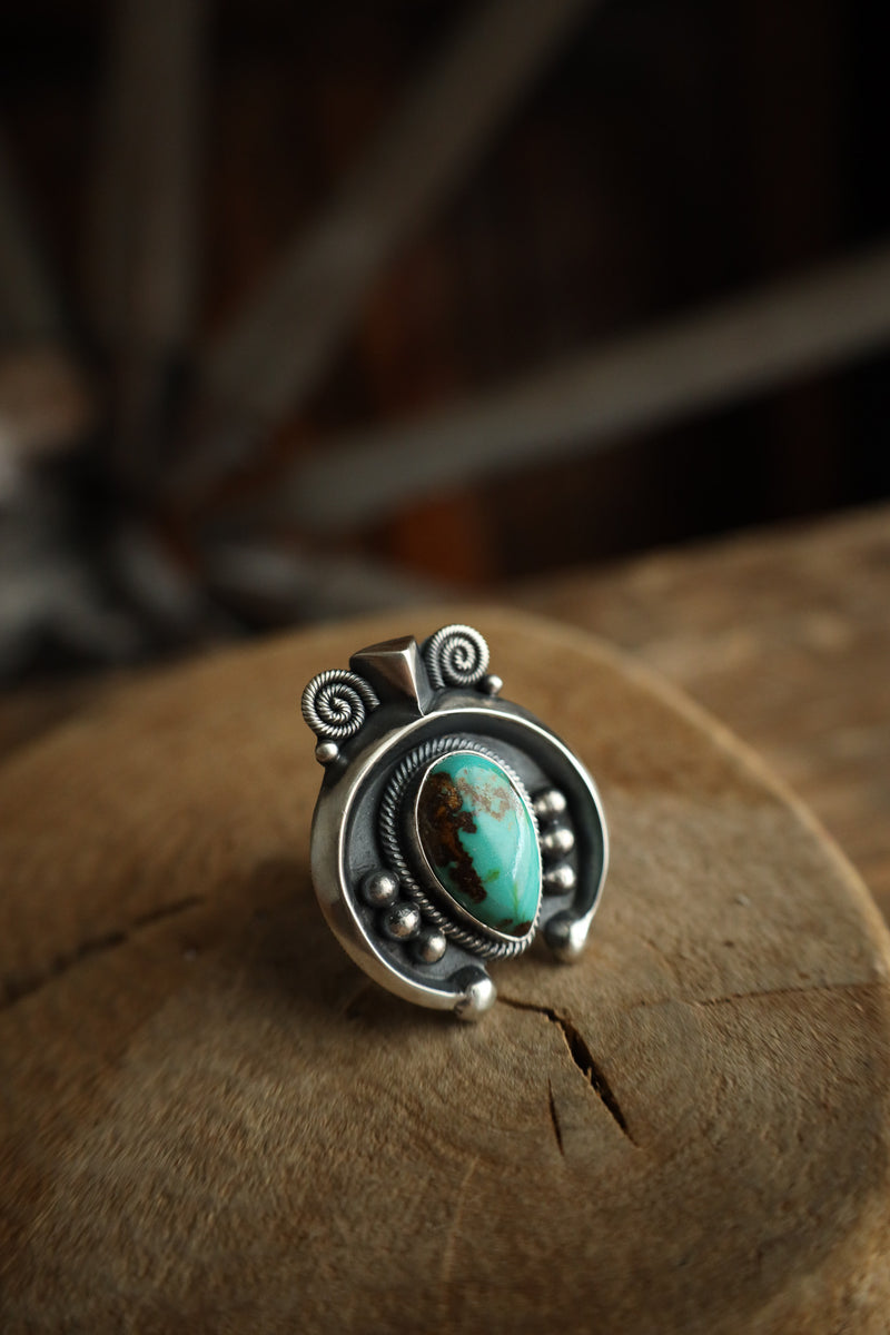 L & V Native Designs Naja Royston Turquoise Ring- Adjustable 