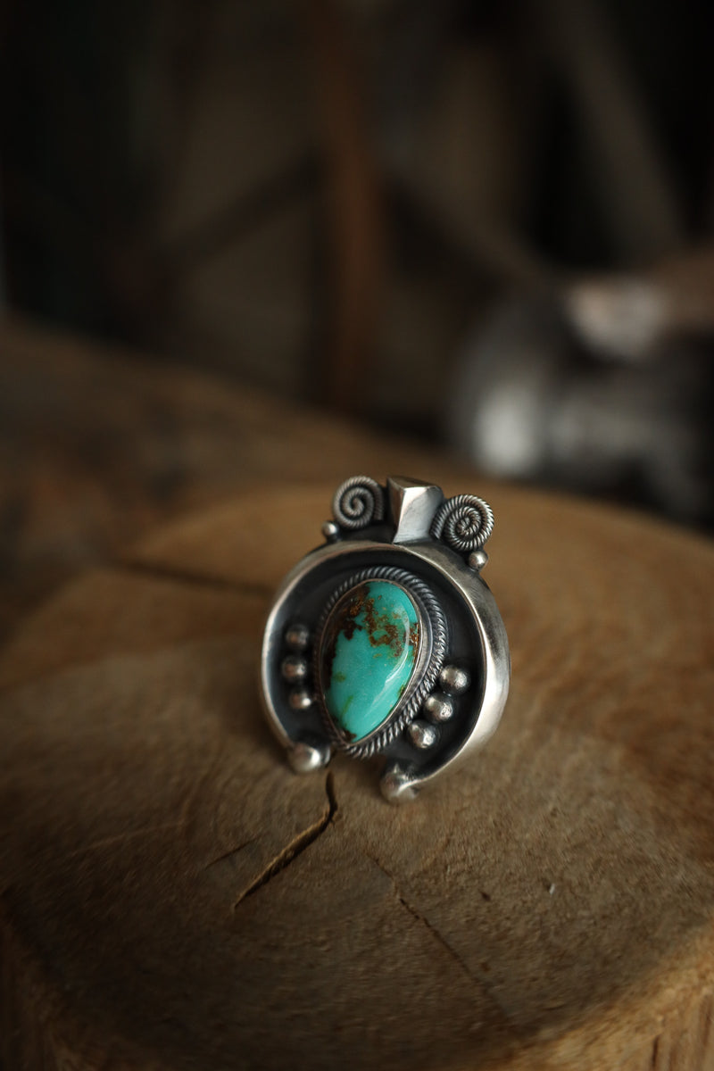 L & V Native Designs Naja Royston Turquoise Ring- Adjustable 