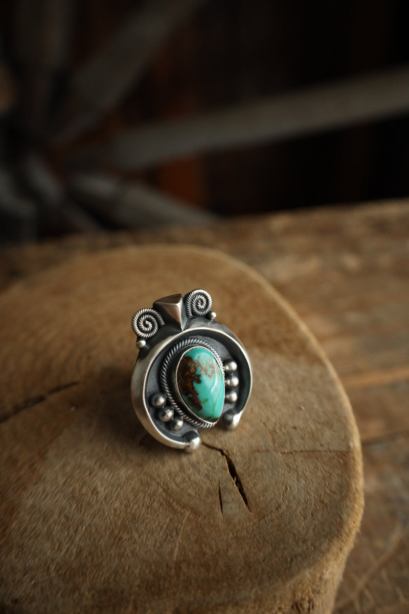 L & V Native Designs Naja Royston Turquoise Ring- Adjustable 