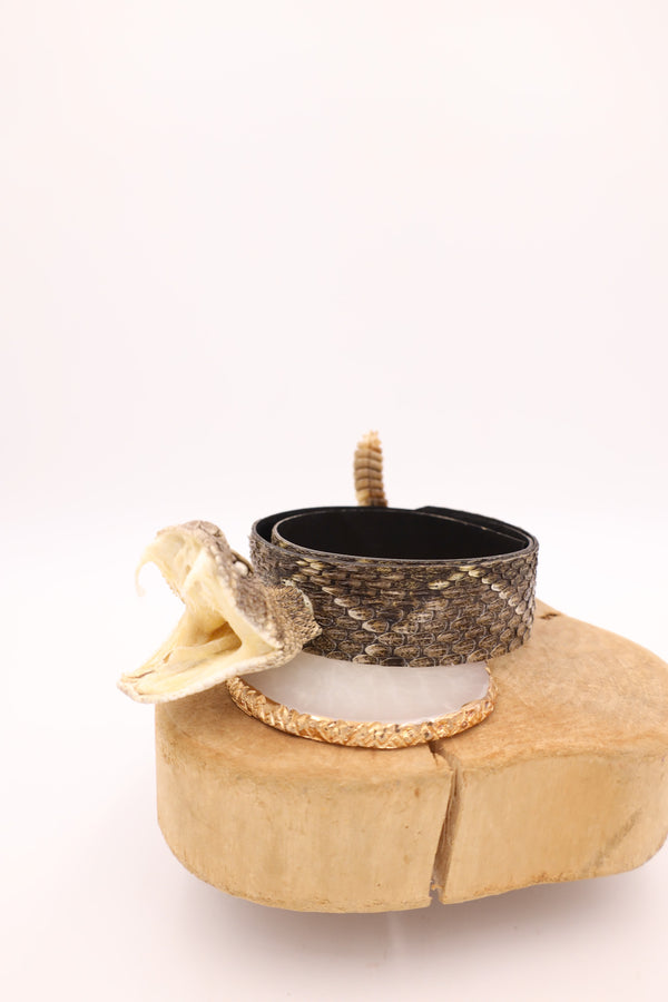 Rattle snake hatband with rattle, snake head and snakeskin all over the band