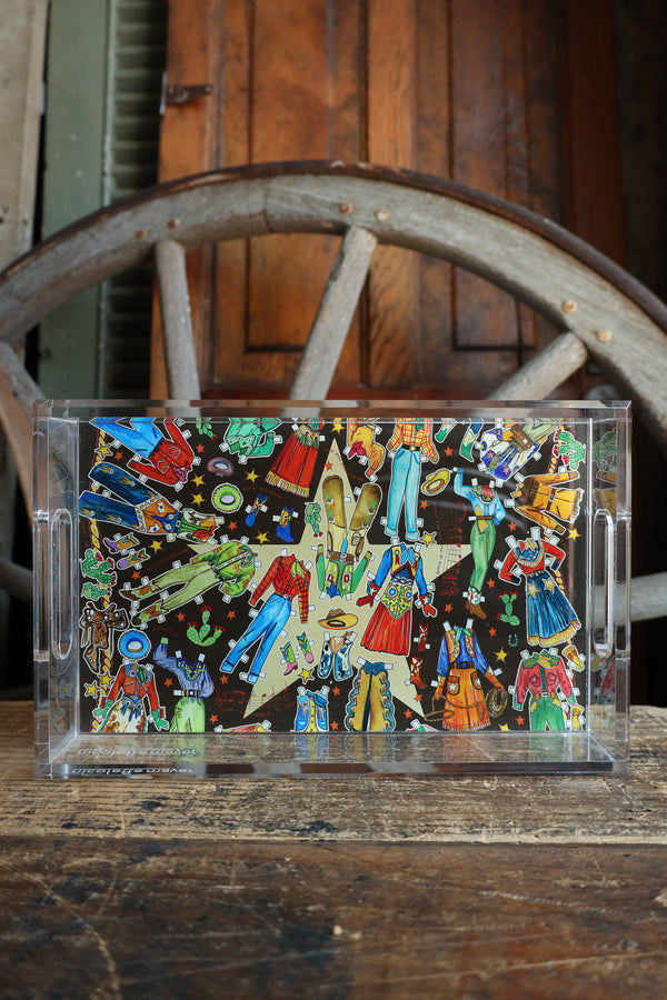 Nicolette Mayer Collection Paper Dolls Brown Acrylic Rectangle Decorative Tray