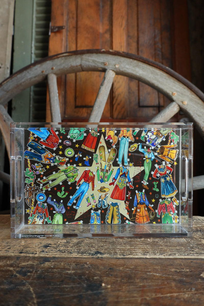 Nicolette Mayer Collection Paper Dolls Brown Acrylic Rectangle Decorative Tray