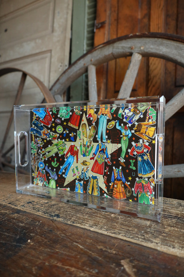 Nicolette Mayer Collection Paper Dolls Brown Acrylic Rectangle Decorative Tray