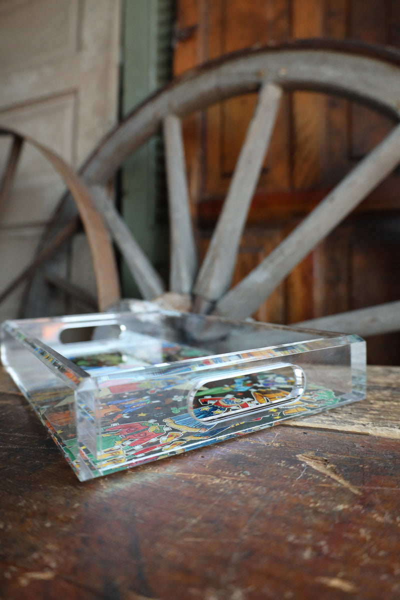 Nicolette Mayer Collection Paper Dolls Brown Acrylic Rectangle Decorative Tray