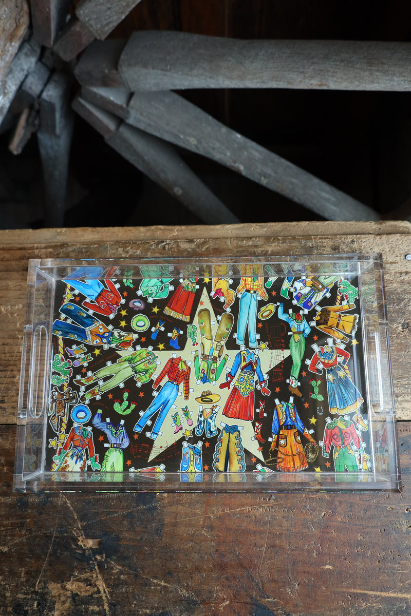 Nicolette Mayer Collection Paper Dolls Brown Acrylic Rectangle Decorative Tray