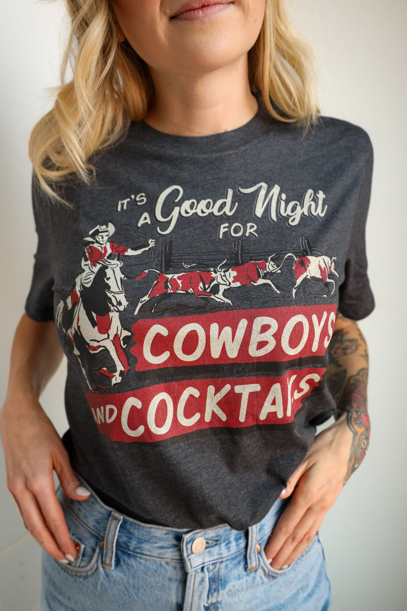 Cry Baby Good Night Cowboys & Cocktails Tee