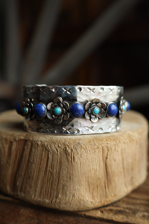 Richard Schmidt 5 Lapis 4 Turquoise Flower 1" Cuff