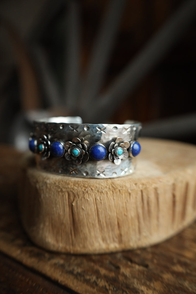 Richard Schmidt 5 Lapis 4 Turquoise Flower 1" Cuff