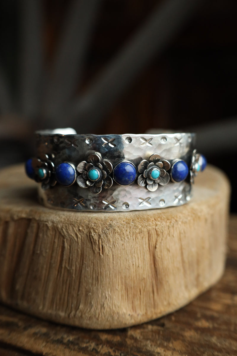 Richard Schmidt 5 Lapis 4 Turquoise Flower 1" Cuff