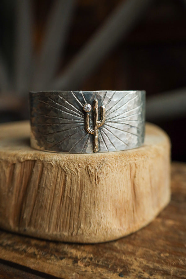 Richard Schmidt Gold Cactus With Diamond 1" Bracelet