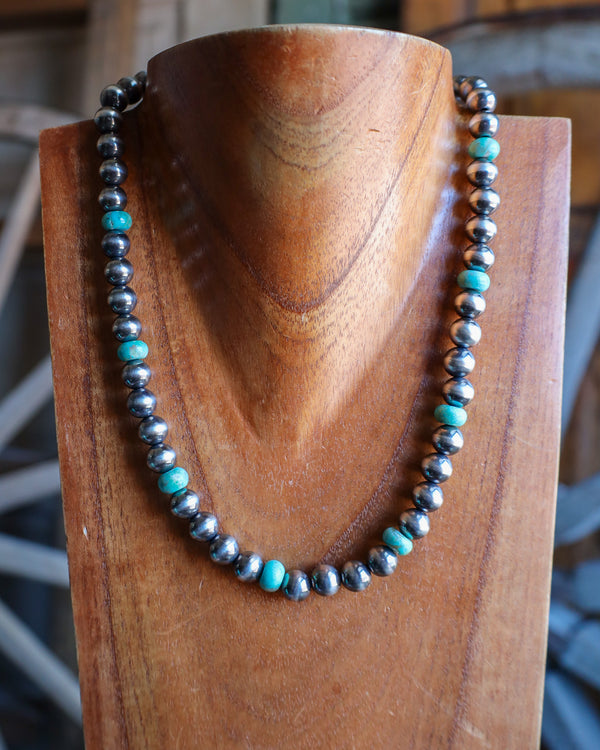 Richard Schmidt 18-21" 10MM Navajo Pearl And Turquoise Beads Necklace