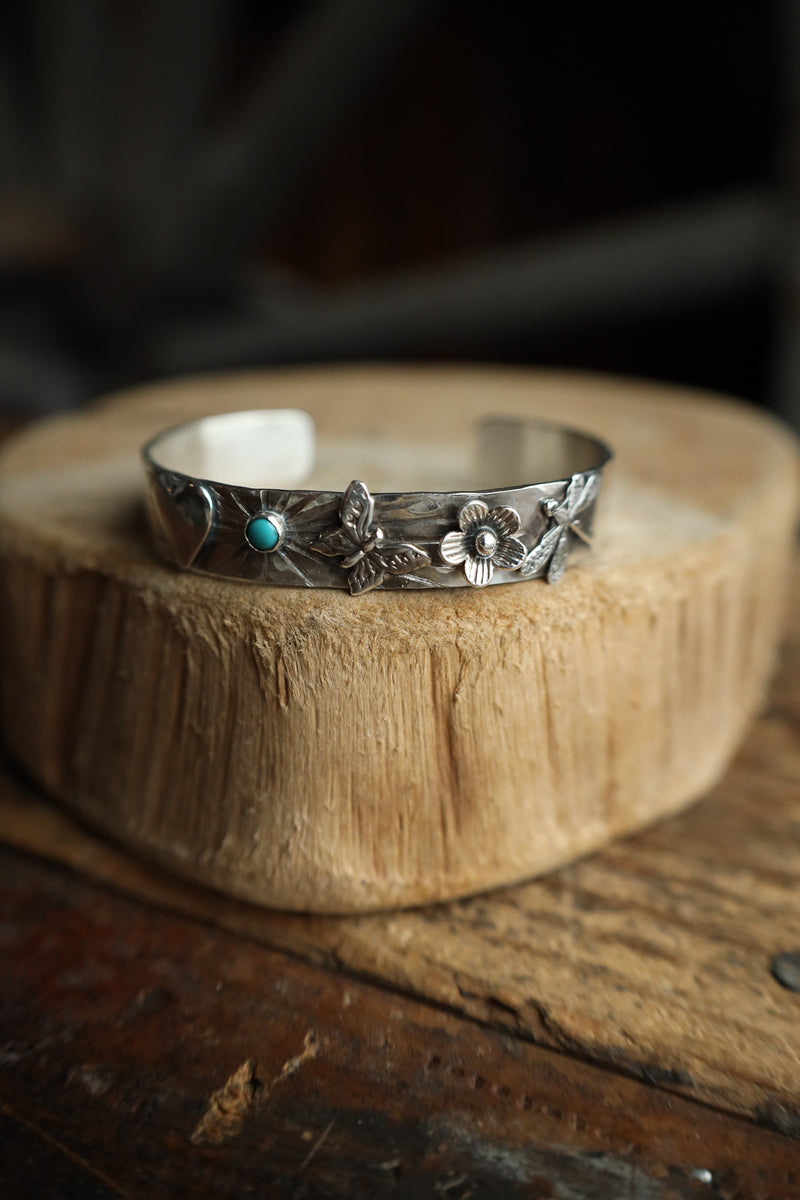 Richard Schmidt Heart Turquoise Butterfly Flower Dragonfly Cuff