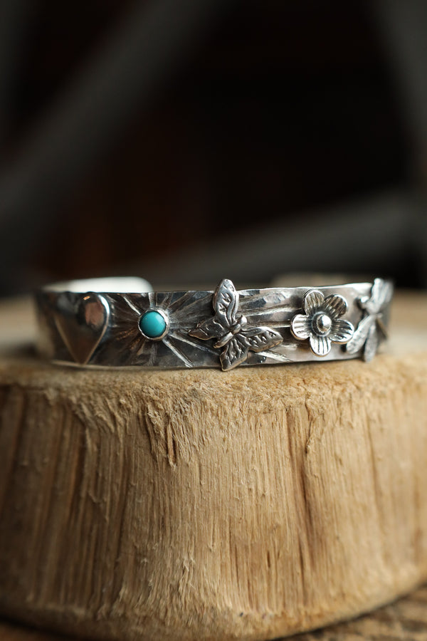 Richard Schmidt Heart Turquoise Butterfly Flower Dragonfly Cuff
