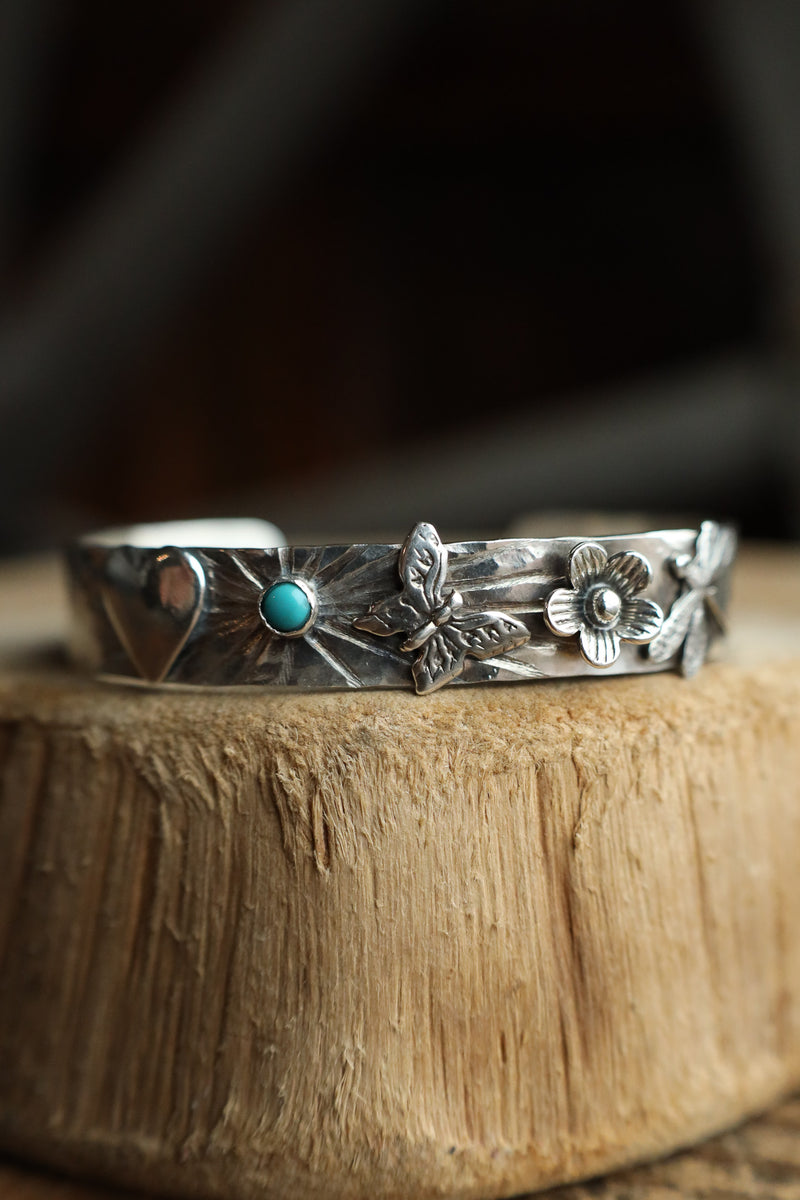 Richard Schmidt Heart Turquoise Butterfly Flower Dragonfly Cuff