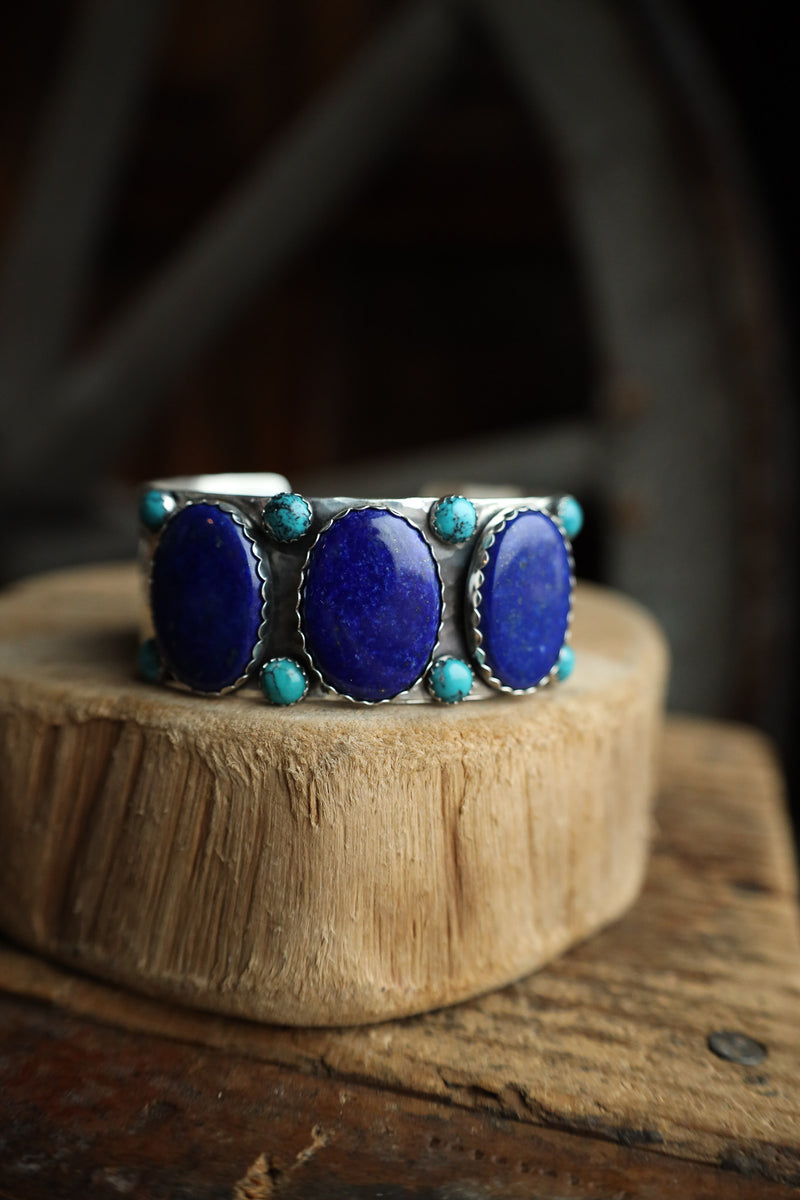 Richard Schmidt 3 Lapis Ovals 8 Turquoise Rounds 1" Cuff