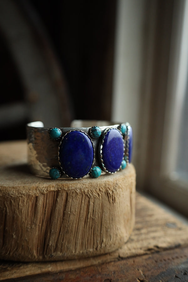 Richard Schmidt 3 Lapis Ovals 8 Turquoise Rounds 1" Cuff