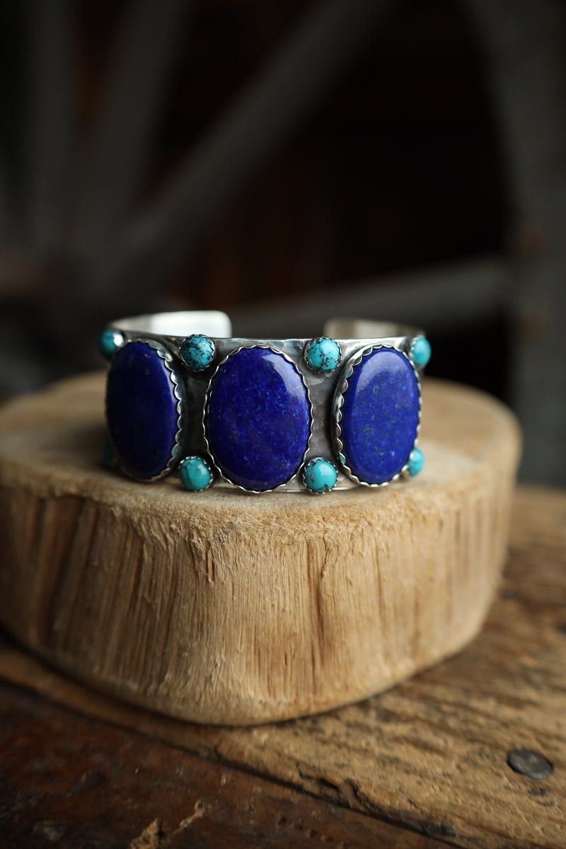 Richard Schmidt 3 Lapis Ovals 8 Turquoise Rounds 1" Cuff