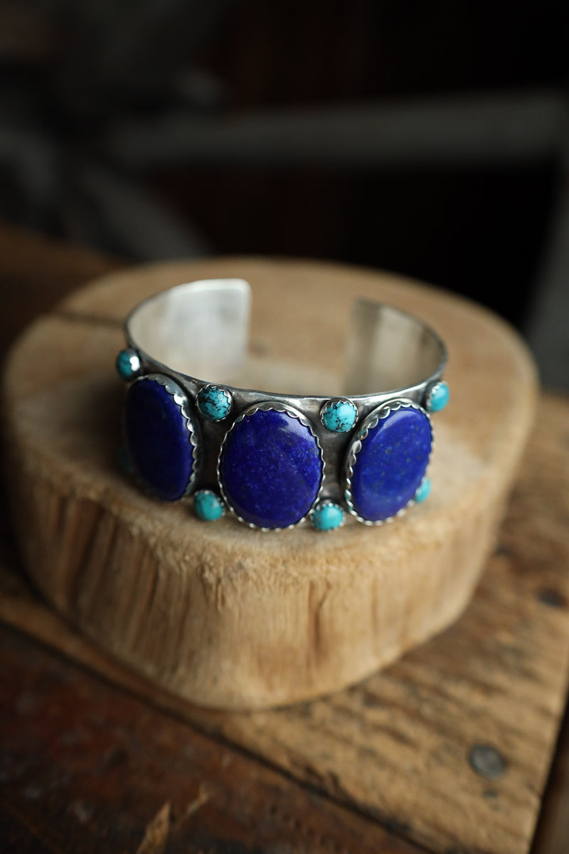 Richard Schmidt 3 Lapis Ovals 8 Turquoise Rounds 1" Cuff