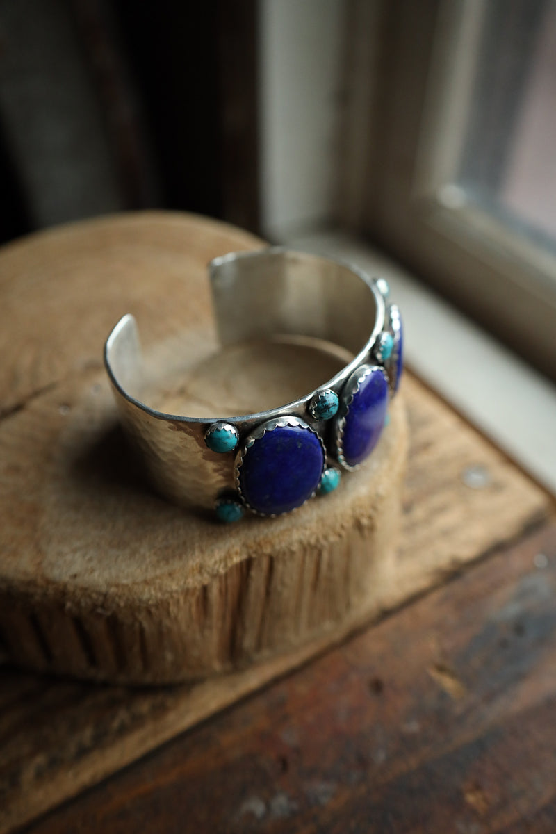 Richard Schmidt 3 Lapis Ovals 8 Turquoise Rounds 1" Cuff