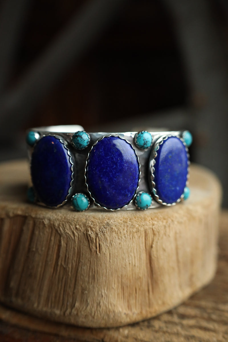 Richard Schmidt 3 Lapis Ovals 8 Turquoise Rounds 1" Cuff