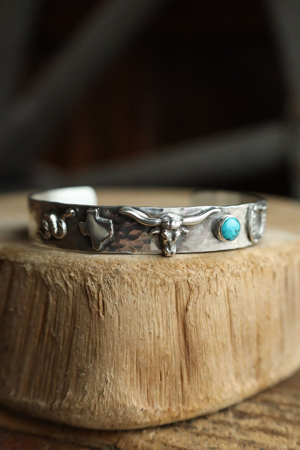 Richard Schmidt Snake Texas Longhorn Turquoise Horseshoe Cuff