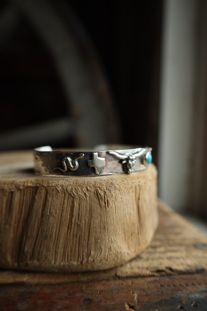 Richard Schmidt Snake Texas Longhorn Turquoise Horseshoe Cuff