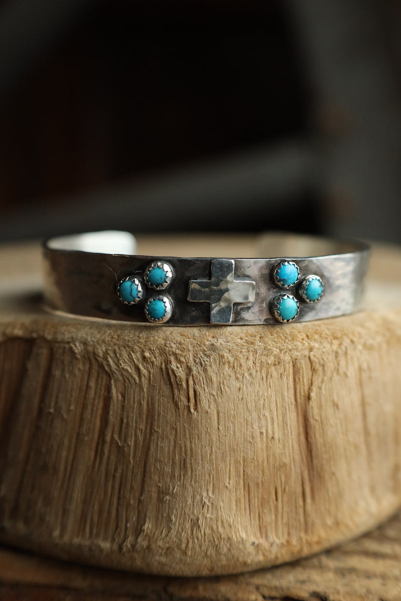 Richard Schmidt Sterling Silver Cross 6 Turquoise Dots Cluster Cuff