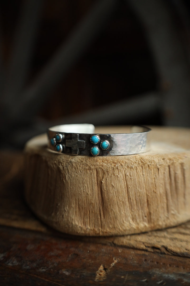 Richard Schmidt Sterling Silver Cross 6 Turquoise Dots Cluster Cuff