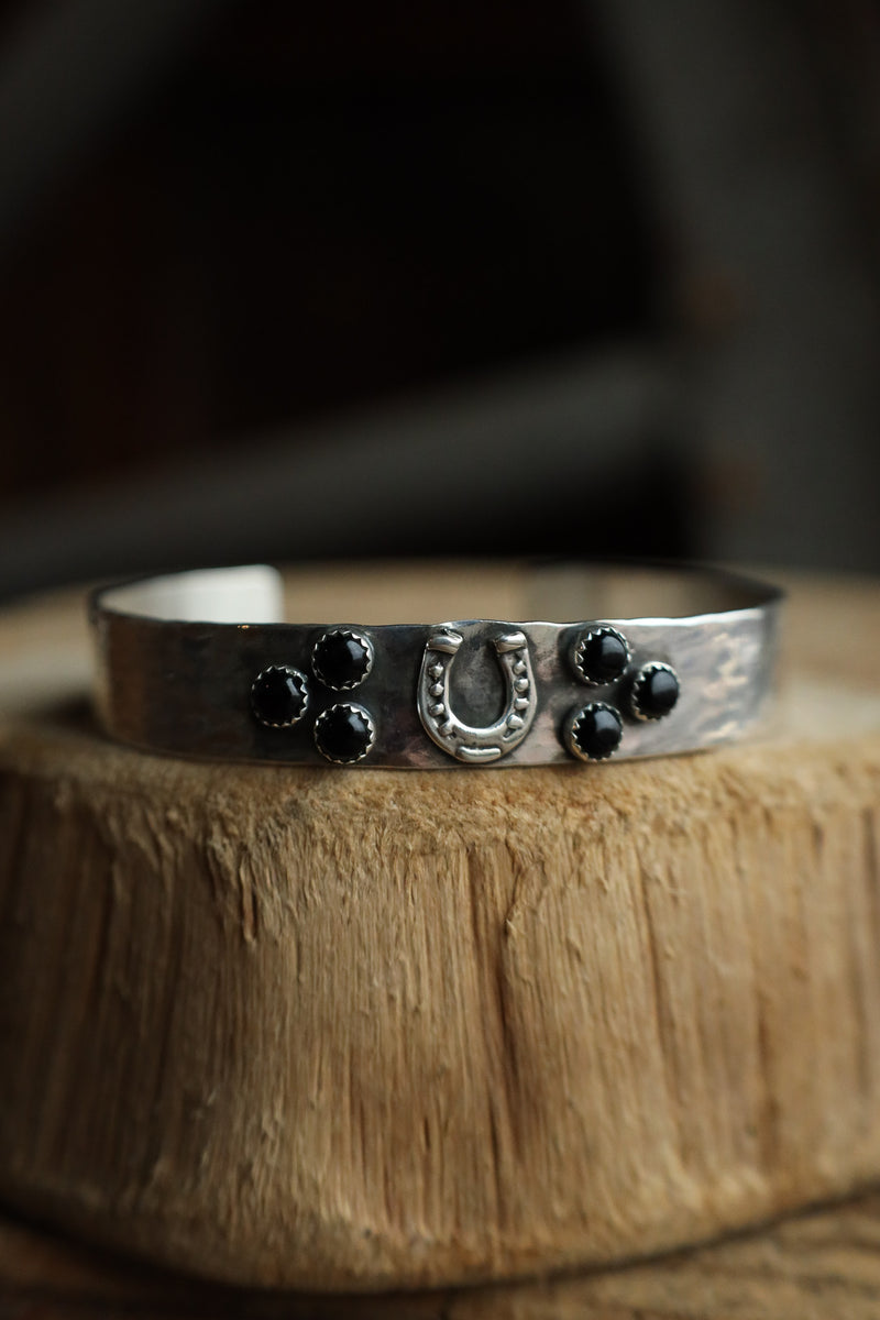 Richard Schmidt Horseshoe 6 Onyx Dots Cluster Cuff