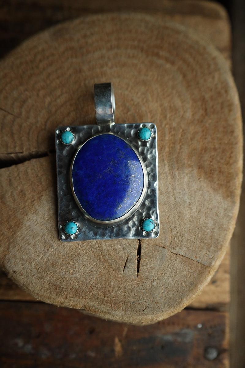 Richard Schmidt Large Lapis 4 Turquoise Rounds Square Base Pendant