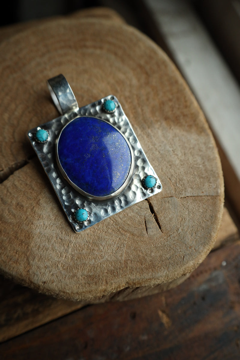 Richard Schmidt Large Lapis 4 Turquoise Rounds Square Base Pendant