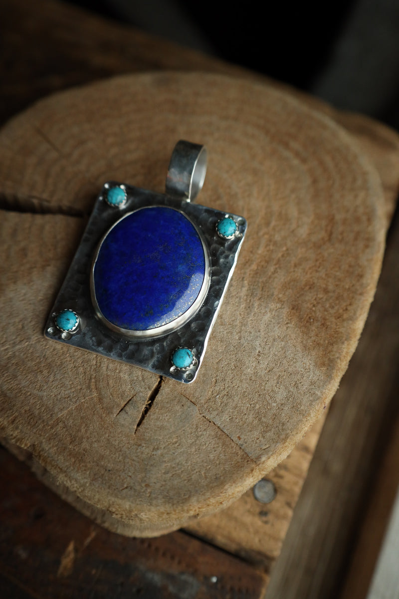 Richard Schmidt Large Lapis 4 Turquoise Rounds Square Base Pendant