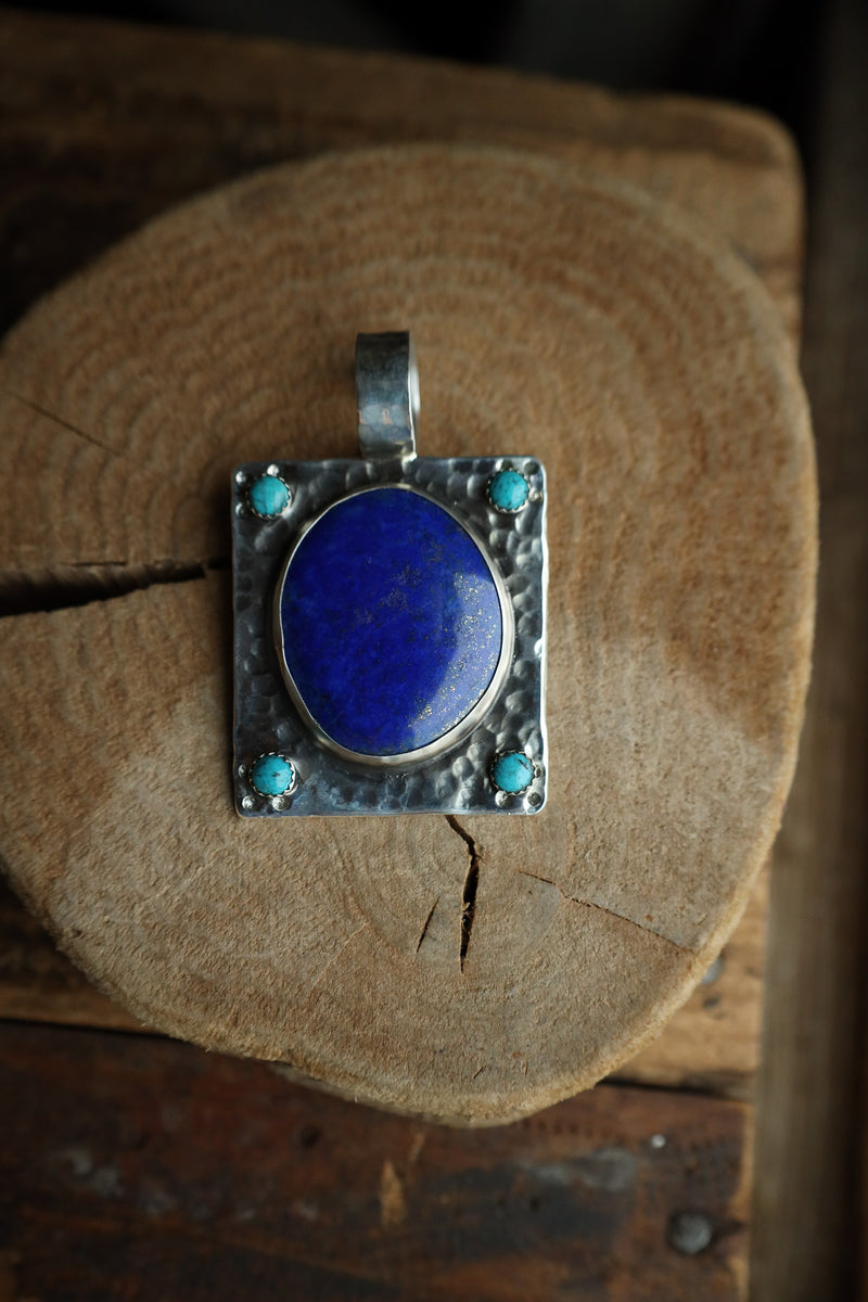 Richard Schmidt Large Lapis 4 Turquoise Rounds Square Base Pendant