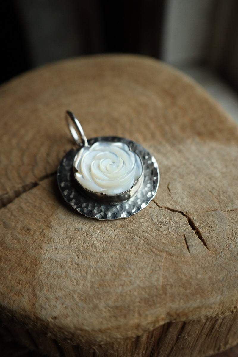 Richard Schmidt Mother Of Pearl Rose Hammered Base Pendant