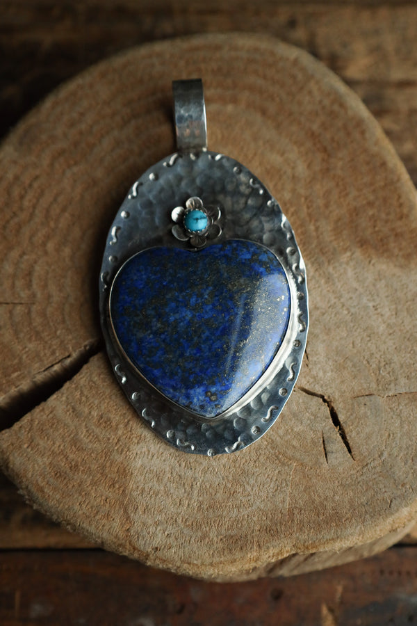 Richard Schmidt Large Lapis Heart Turquoise Round Flower Pendant